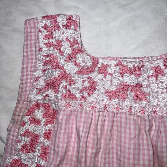 J. Marie Top Womens Size S Pink Gingham Floral Embroidered Sleeveless Tank READ - Picture 2 of 14